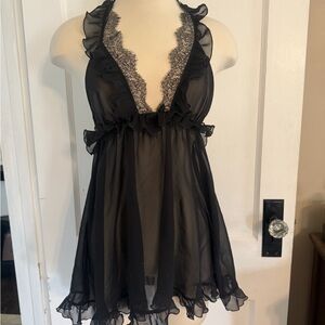 Victoria's Secret Black Lace Trim Chemise Victoria secret lingerie